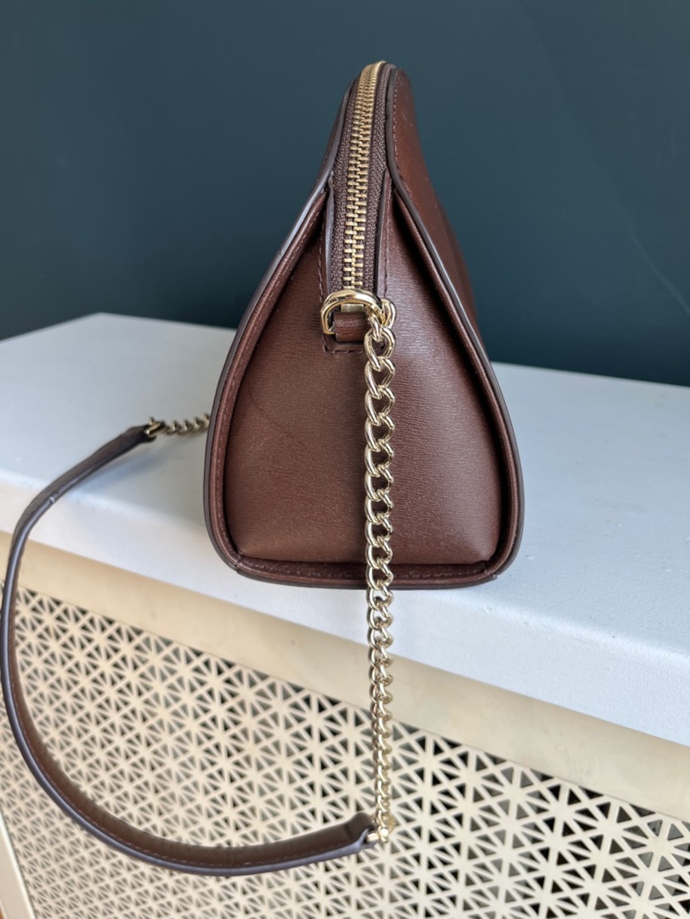 kate spade Brown Leather Half-Moon Shoulder Bag with Gold Chain - Picture 6 of 9